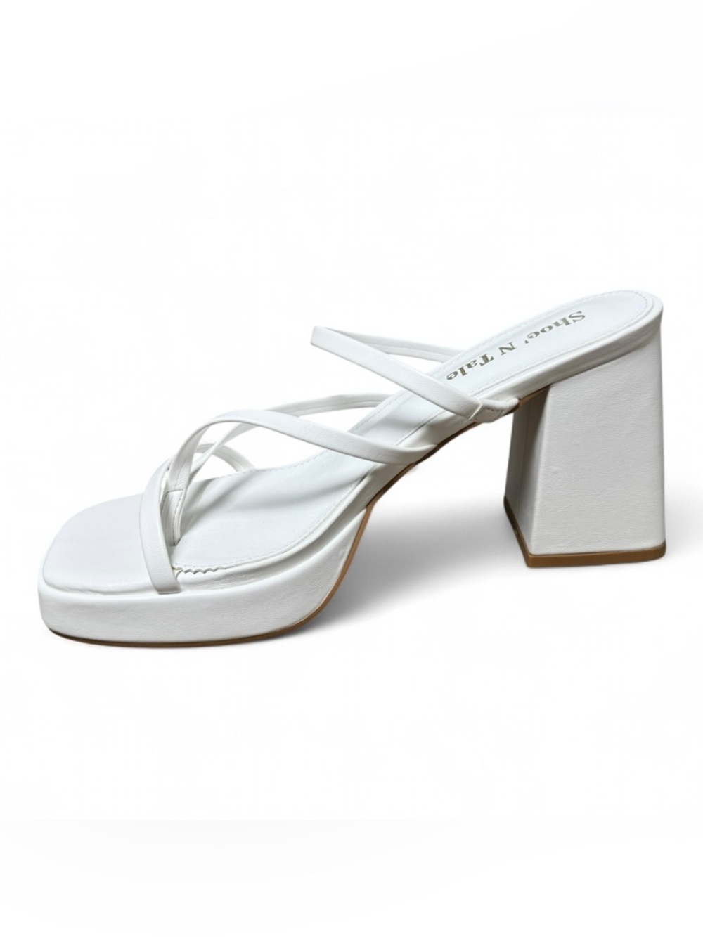 Shoe’N Tale White Strappy Platform Block Heel Mules 8.5 Date Night